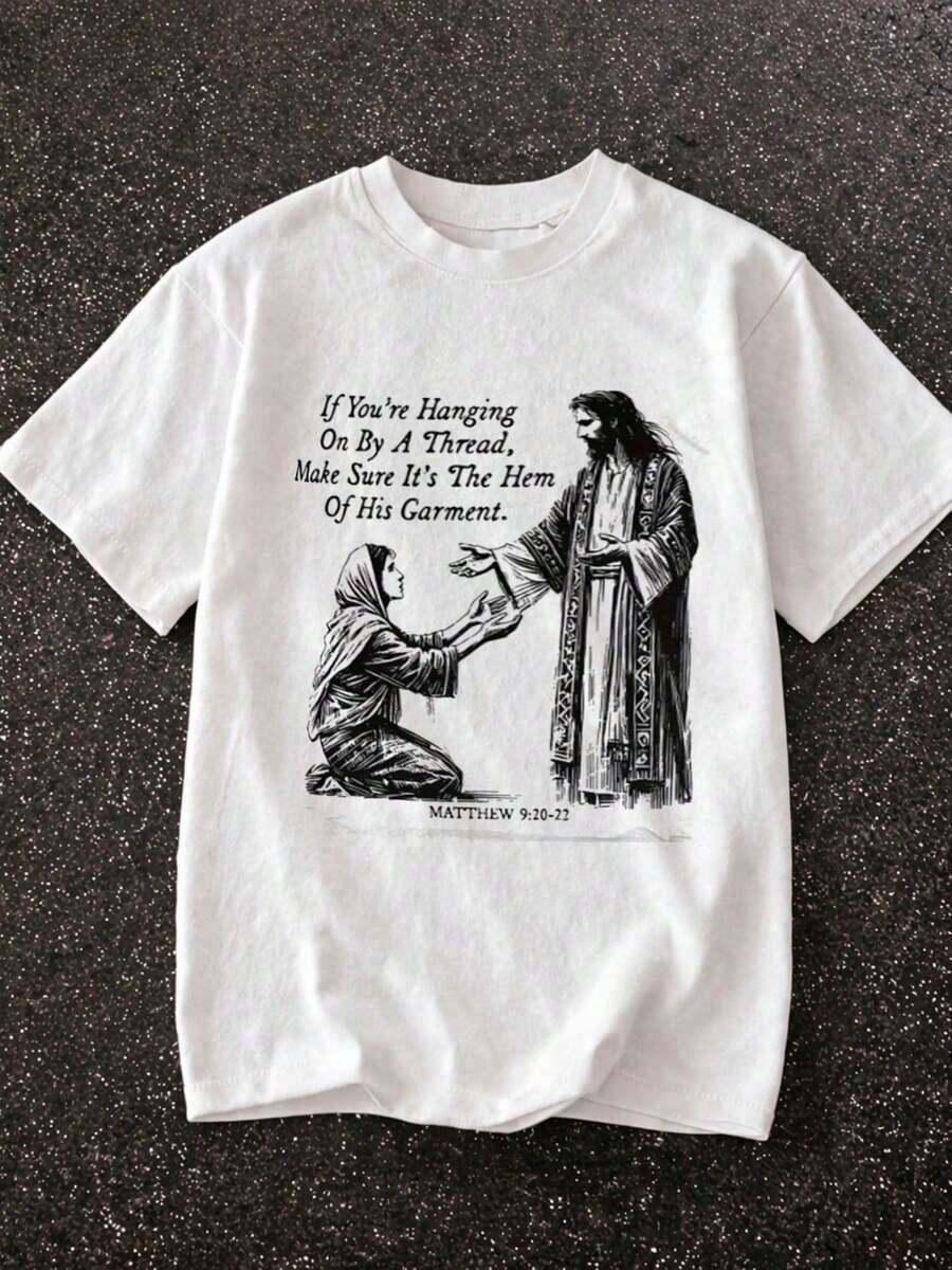 Easter T-Shirt With The Resurrection Of Jesus, 100% Cotton, Vintage Style, Round Neck, Breathable, Comfortable, Festive Clothing Suitable As A Gift. Women's T-Shirt. Blouses>Elegant. Boho Chic, Soft, Breathable And Comfortable Women's Top, Ideal For Spring, Summer And Autumn, Perfect For Holidays, Travel And Everyday Wear. - 白色 3 - 查看 1