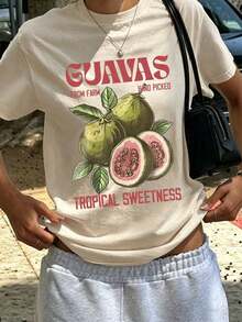 Nueva camiseta de verano informal y versátil para mujer con cuello redondo, de ajuste holgado, transpirable y con estampado de frutas - Estilo - Ver 2