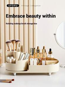 Super life 1 Pc 360° Rotating Makeup Brush Storage Box, Multifunctional Desktop Organizer, Cosmetics And Skincare Product Storage Rack, Convenient Access Beauty Tool Box. Suitable For Dressing Table, With Brush Holder, Cosmetic Storage Box, Large Rotating Cosmetics And Skincare Storage Box, Countertop Cosmetics And Perfume Storage Box, Lotion Display Box - Rotating Makeup Brush Storage Box - View 4