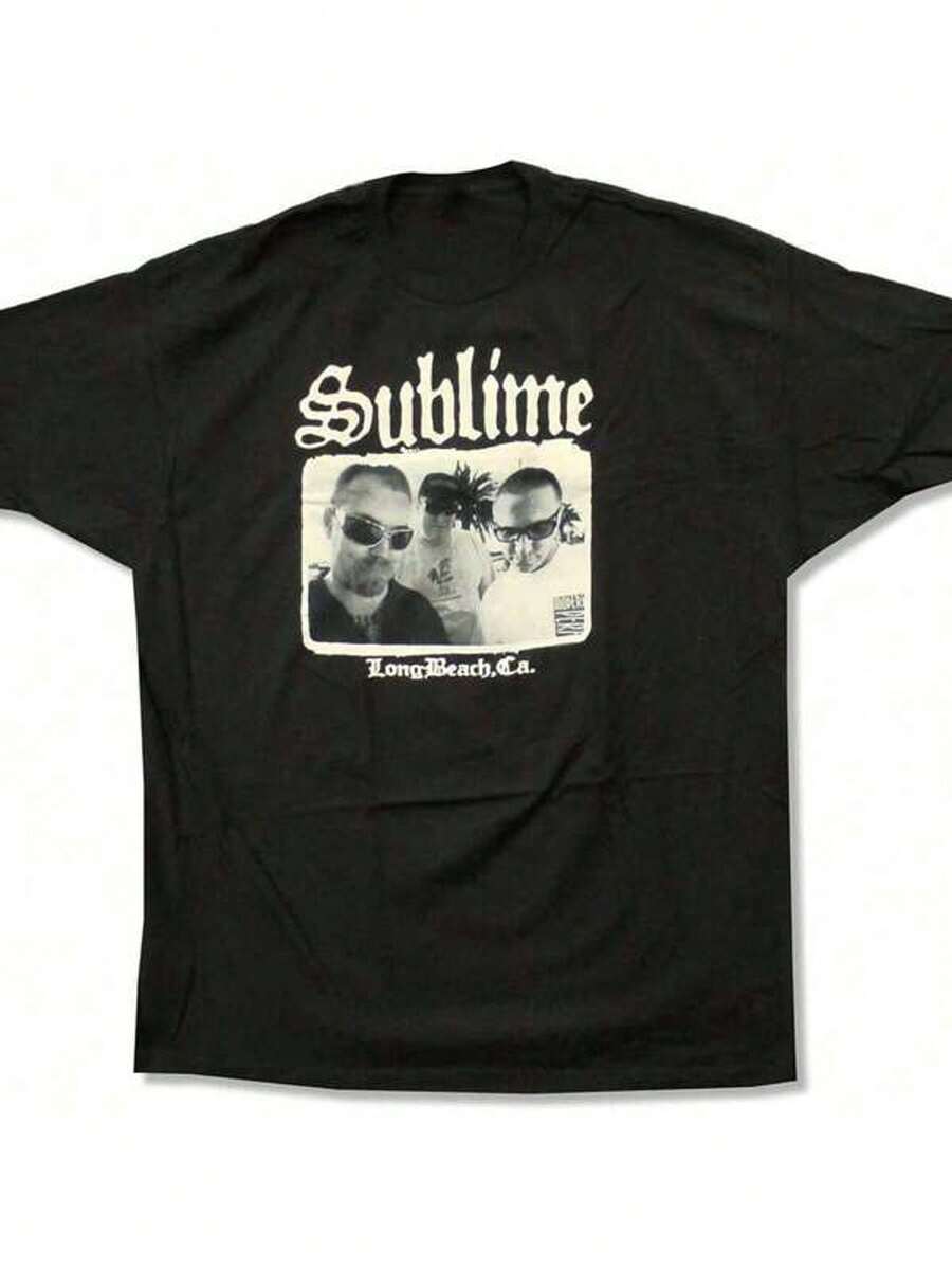 Women's Short Sleeve Crew Neck T-Shirt With Sublime Band Photography Print, Long Beach, CA, Sizes S-3XL. Fashionable, Comfortable, And Breathable. Machine Washable. - Black - View 1