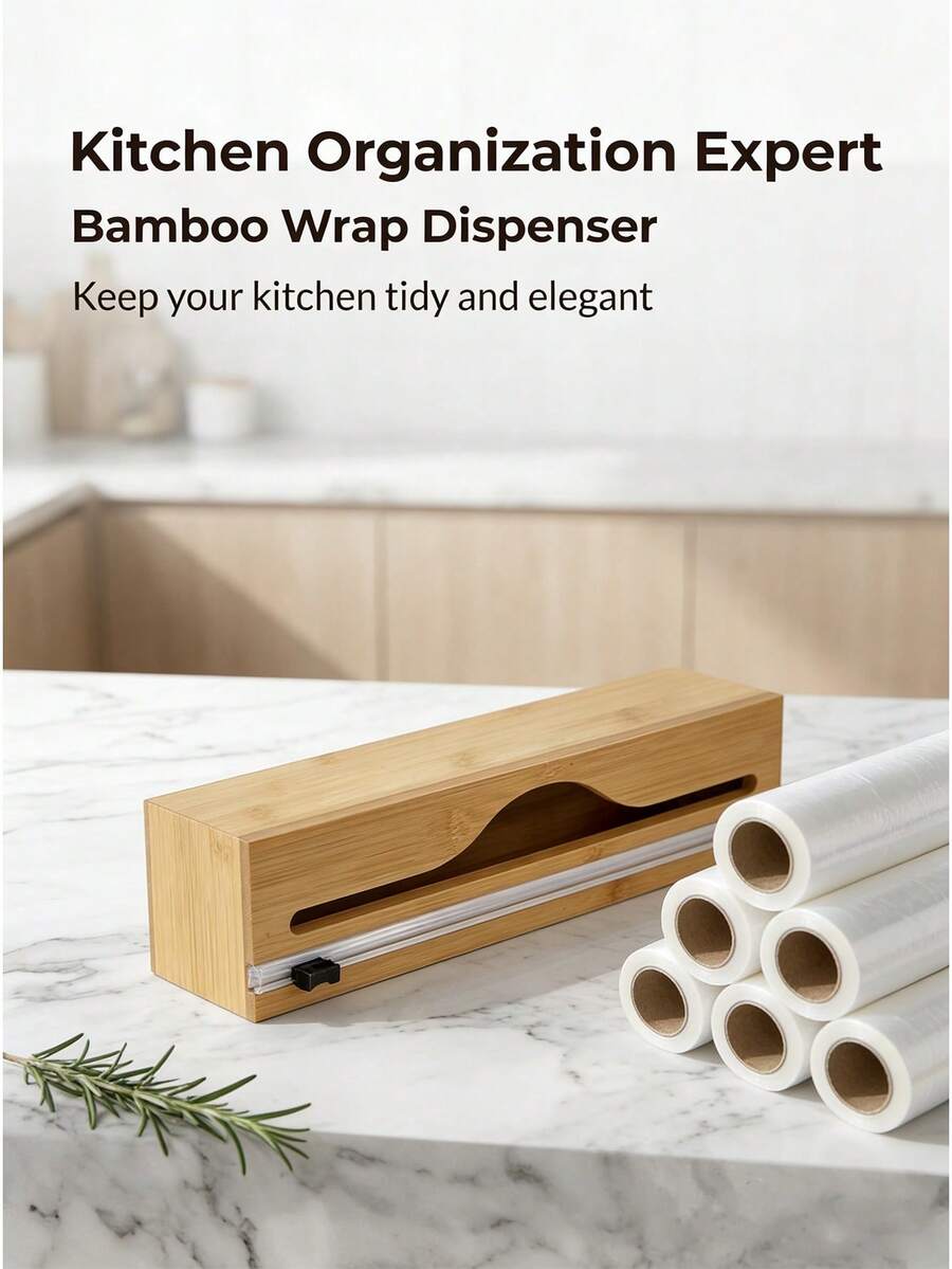 Bamboo Plastic Wrap Dispenser, Aluminum Foil Dispenser With Paper Towel Holder, Plastic Wrap Storage Rack, Suitable For Kitchen - Back To School Season - Multicolor - View 1