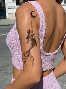STARTTOOS Mermaid Pattern Temporary Tattoo Stickers, DIY Wrist Ankle Shoulder Neck Collarbone Waterproof Realistic Body Tattoo Stickers 1pc/Pack - Black - View 4