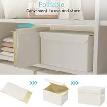 Contenedores de almacenamiento con tapas para organizar cajas de clóset con 2 asas de transporte y cartón pesado resistente cubos organizadores del hogar paquete de 2 15 x 9.8 x 9.8 - Beige - Ver 6