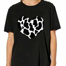 1 Piece Of Women's Casual Short Sleeve T-Shirt With Miami Florida Palm Print, Round Neck, Regular Length, For Summer Vacation, 180g, 100% Cotton. - 黑色 2 - 查看 1