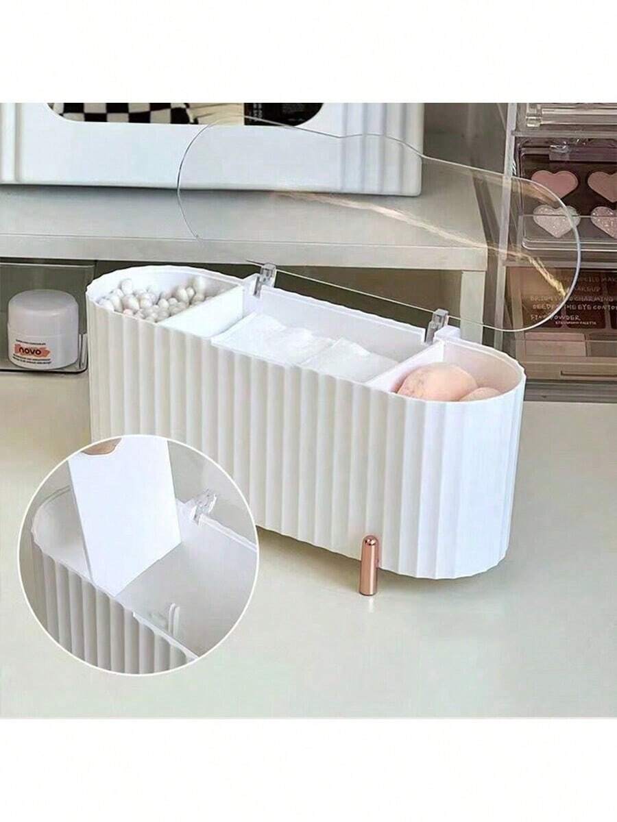1pc Multi-Functional Makeup Sponge Holder Storage Box, Waterproof Dustproof Electroplated Bathroom Organizer Rack, Large Capacity Cosmetic Tool Storage Box With Lid - Multicolor - View 1