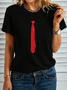 Camiseta Casual de Manga Corta para Mujer - Negro - Ver 1