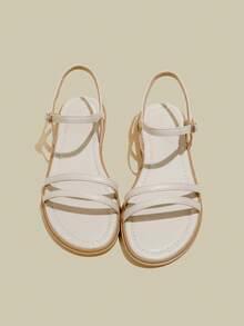 ManLuZi Sandal Wanita Warna Aprikot dengan Tali Terbuka di Ujung Kaki, Sandal Pantai Minimalis dengan Tali Tipis dan Sol Lembut untuk Musim Panas - Aprikot - View 4