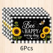 1pc Plaid & Sunflower Linen Placemat, Breakfast Mat, Coffee Coaster, Bowl Pad, Kitchen Accessory, Easy To Clean Dining Mat, Suitable For Home, Restaurant, Dining Decor, Holiday Gift, Gift For Friends, Multi-Piece Set - Multicolor - View 23