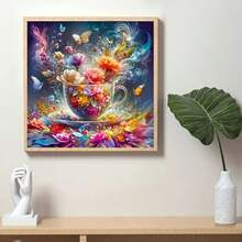 DIY 手作 5D 鑽石畫套裝「春季包裹的茶杯，花朵與蝴蝶共存」鑽石畫工具組，適合成人與初學者，牆面裝飾畫，居家裝飾鑽石藝術手工 - 圓鑽 - 查看 6