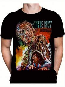1pc Unisex T-Shirt With Graphic Print Of The Horror Movie "The Fly", Crew Neck, Short Sleeve, Loose Fit, Casual Outdoor Wear, Classic Horror Movie Print - 黑色 - 查看 7