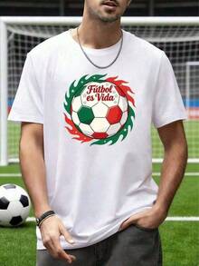 Playera de apoyo a la selección mexicana Copa Mundial 2026 EE.UU.-Canadá-México, estampado de balón de fuego en colores de la bandera mexicana y lema "Fútbol es Vida", corte oversize para hombres y mujeres, ideal para aficionados - Negro - Ver 6