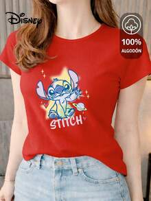 Women's T-Shirt Made Of 100% High-Quality Cotton. This T-Shirt Guarantees Exceptional Softness To The Touch, With A Round Neck, "Disney Stitch Galactic" Print, And Short Sleeves. - 紅色 - 查看 1