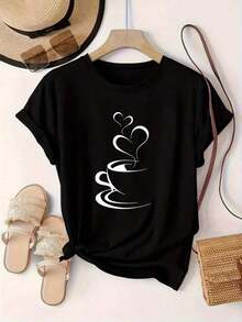 Women's Printed T-Shirt [Women's Clothing] New Plus Size Printed T-Shirt For Women | Casual Short Sleeve Crew Neck T-Shirt | Polyester Fiber Sweatshirt For Spring, Summer And Autumn. Summer T-Shirt. - 黑色 - 查看 7