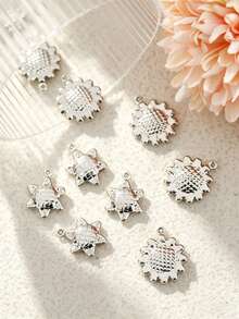 Bộ 15/20 chiếc mặt dây chuyền hình hoa và sao bằng thép không gỉ màu bạc sáng bóng đơn giản - Mặt dây chuyền trang sức tự làm thời trang. - Bạc - Xem 7