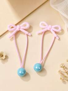 2pcs Girls' Colorful Polka Dot Bow Elastic Hair Ties, Suitable For Daily Wear - Multicolor - View 5