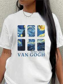 This Lightweight And Durable Short-Sleeved T-Shirt, Printed With Van Gogh's Artwork, Is Perfect For Casual Outings At Home, In Cafes, Or At Art Galleries. It Offers A Comfortable Fit, A Classic Design, And Vibrant Prints. Women's Blouses > Clothing - 白色 - 查看 1