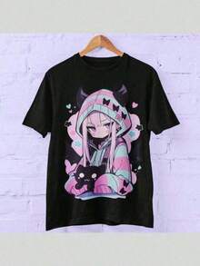 Camiseta Oversized Estilo Pastel Goth Kawaii Anime|     Ropa Urbana Harajuku|     Ropa Urbana Japonesa|     Sudadera de Estética Grunge,playera de mujerblusas para mujer playeras de mujer vestidos casuales para mujer y2k playeras deportivas para mujer verano camisetas ropa de mujer Fashion Perfect For Daily - Negro - Ver 6