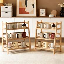3-Tier Wood Color Trapezoidal Storage Rack, Stable Sturdy Minimalist Desktop Organizer For Home Cosmetics Cup Snack Storage - 1PC - View 1