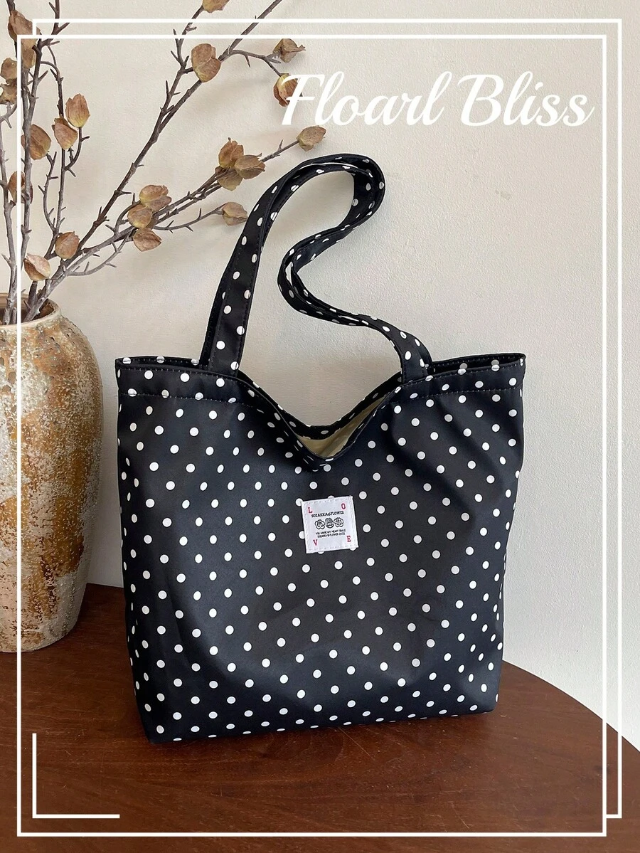Cherry Print Simple Bucket Large Shoulder Tote Bag Student Girl Shoulder School Bag - Black - View 1