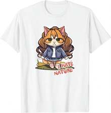 DooBey Anime Cat I Hate Nature Funny Wilderness Rebel - 100% Cotton T-Shirt For Men And Women, Unisex - 白色的 - 查看 4
