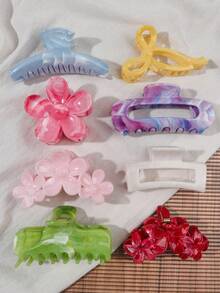 8pcs Rainbow Gradient Marble Pattern Floral Square Hair Clips, Bohemian Style Beach Vibe, Versatile Travel Vacation Hair Accessories For Ponytail, Bun, Bangs Vacay Beach Claw Clips - Multicolor - View 3