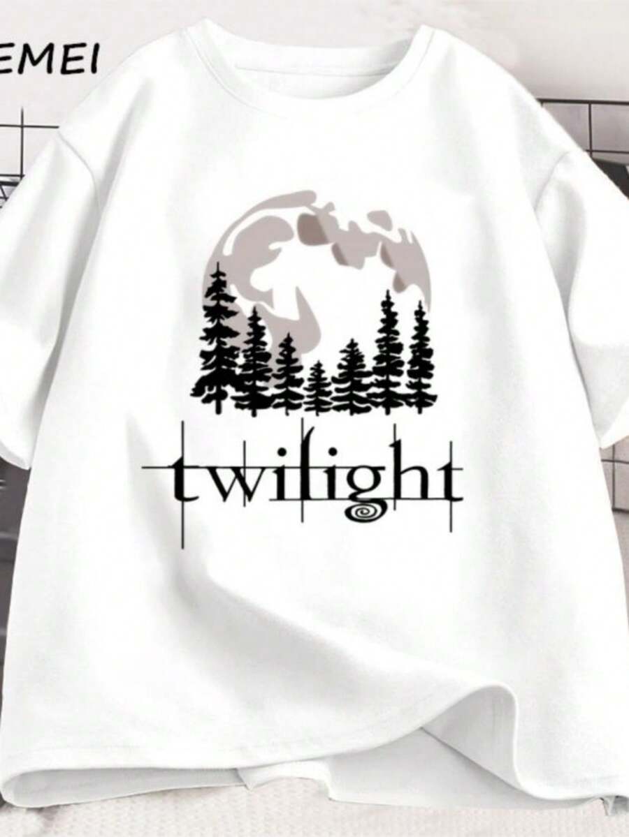 playeras de mujerTwilight Moon T-Shirt Men Women Bookish Aesthetic Tee Vampire Fan Book Lover T Shirt Loose Cotton High Quality Tshirt Clothing - Blanco - Ver 1