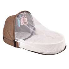 Portable Baby Travel Crib With Mosquito Net Foldable Newborn Recliner Cradle Gray Breathable Sunshade Baby Bed - Multicolor - View 7