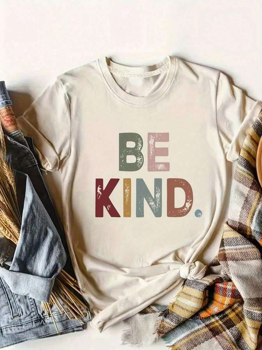 Suave Camiseta de Manga Corta 100% Algodón con Estampado BELIND, Talla Grande, Cuello Redondo, Transpirable, Combina con Todo, blusa casual mujer, blusas para mujer, playeras de mujer algodón - Albaricoque - Ver 1