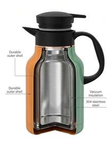 1.8L Large Capacity 304 Stainless Steel Insulated Kettle With Detachable Tea Infuser Safety Latch Single Hand Operation Leakproof Wide Mouth Drip Proof Spout Thermal Pot For Coffee Thick Soup Arabian Mint Tea Household Drinkware - Multicolor - View 4