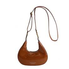 Niche Hand-Carrying Crescent Moon Bag Retro Simple Glossy One-Shoulder Female Bag Ins Style Temperament All-Match Ladies Messenger Bag - Brown - View 9