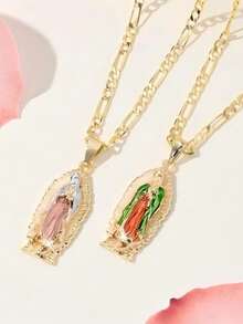 1pc Our Lady Of Guadalupe Necklace Vintage Gold - Plated Colorful Pendant Prayer Protection Accessory For Women - Guadalupe - View 9
