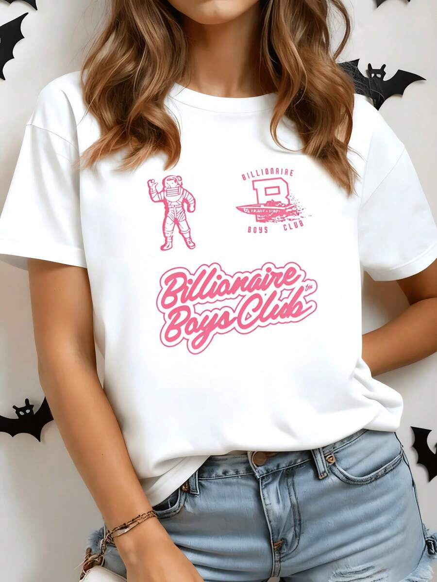 Astronaut Symbolizes Exploration And The Courage To Reach New Worlds With Futuristic Details And Youthful Energy. Women's White Casual T-Shirt, Comfortable For Everyday Wear, Modern - 白色 - 查看 1