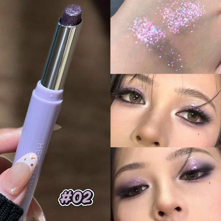 1支動態閃耀高光眼影筆，亮片珍珠亮眼臥蠶眼影，高顯色慵懶眼妝，芭蕾風