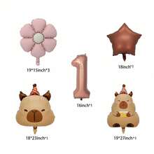 7 Chocolate-Colored Number Balloons, Cartoon Capybara And Flower Balloons, Suitable For Birthday Surprise, Proposal Decoration, Wedding Reception, Birthday Party, Wedding, Baby Shower And Gender Reveal Party - View 3