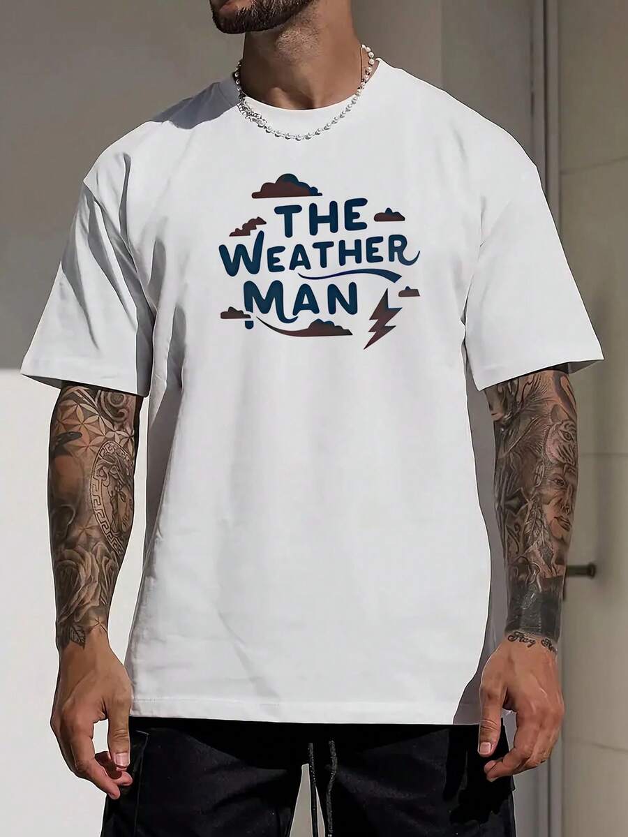 Camiseta de manga corta con estampado de letras para hombres de moda de verano - Blanco - Ver 1