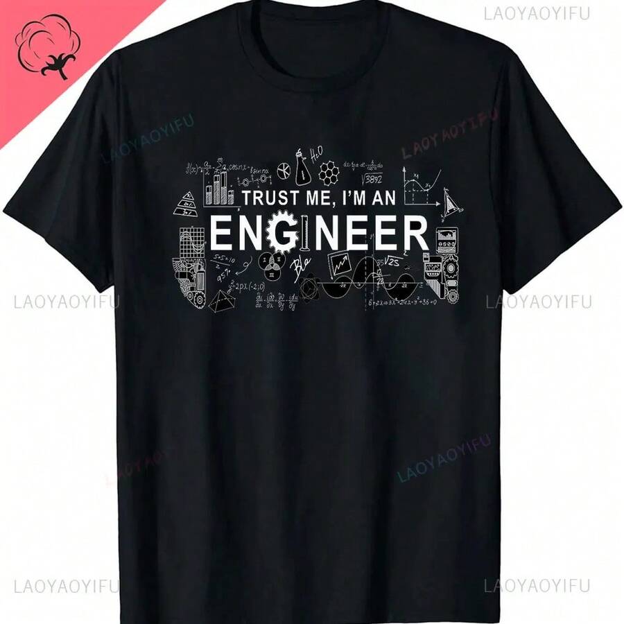 Popular 2026 T-Shirt, Funny Father's Day T-Shirt For Men, T-Shirt With The Phrase 'Trust Me, I'm An Engineer', Geek T-Shirts For Men, T-Shirts With Letter And Mathematical Equation Prints, Personalized T-Shirts For Students - 黑色 - 查看 1