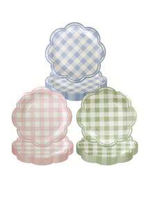 10/1入組格紋派對用品 7英吋一次性紙盤含餐具，適用於格紋晚餐、婚禮派對禮物、單身女派對用品、露營風生日晚餐盤、夏季新娘派對裝飾、露營主題派對（藍、綠、粉） - 多色 - 查看 2