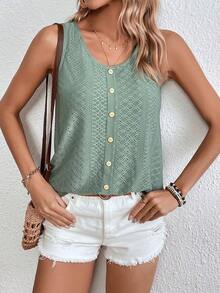 LUNE Camiseta de verano para mujer con botones en el frente y cuello redondo, informal - verde menta - Ver 6
