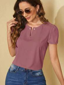 Clasi Blusa De Manga Abullonada Para Mujer Decorada Con Perlas - Rosa - Ver 6