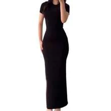 Slim-Fitting Long Dress For Women In Summer, Sexy And Elegant, Pure And Desirable, With A Round Neck And Short Sleeves, Long Style Women's Dress. Dresses For Women Summer Dresses For Women Vacation Outfits Women - 深棕色 - 查看 6