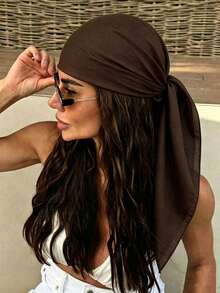 1pc Solid Color Silk Scarf For Women, Soft Lightweight Square Headscarf, Multi-Use Neck Scarf, Hair Bandana, Beach Shawl, Turban Wrap, Handbag Accessory, Available In Black, White, Red, Green, Brown, Pink - Multicolor - View 4