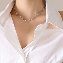 Korean  Ins Hip-Hop Style Influencer-Inspired Unique Non-Fading Cross Titanium Steel Geometric Necklace And Bracelet Jewelry Set - P244-金色項鍊-40+5cm - 查看 9