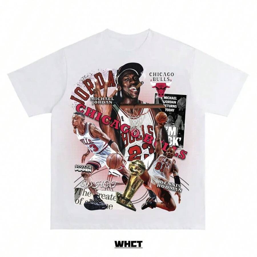 WHCT Retro Short Sleeve Sports Jersey, Vintage Edition, Bulls Big Three, Pippen, Rodman, American Youth Basketball - 白色 - 查看 1