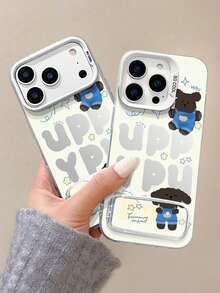 1 pieza Funda de teléfono con diseño de perro de dibujos animados lindos, compatible con Apple 16 Pro Max, 17 Air, Nuevo 15/14 Plus, Soporte de espejo, 13/12, Plata mate, Cubierta protectora de Body completo - Multicolor - Ver 2