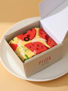 CREATOR SOCKS - 1 đôi tất dài đến bắp chân hình bánh pizza ngộ nghĩnh, thiết kế hộp quà sáng tạo hình bánh pizza dễ thương và độc đáo, thích hợp làm quà tặng bất ngờ cho các dịp sinh nhật/tiệc tùng/ngày gia đình/đám cưới/Ngày của Cha/lễ tốt nghiệp. - Màu vàng - Xem 5