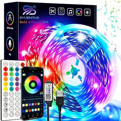 Dải đèn LED RGB 65,6FT với điều khiển từ xa 44 phím theo nhạc, dải đèn LED thông minh có lớp keo dán, có thể điều chỉnh độ sáng, điều khiển qua ứng dụng, đồng bộ nhạc, trang trí phòng ngủ, tiệc tùng.