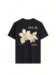 This Short-Sleeve Crew Neck T-Shirt With A Colorful Letter And Floral Print Is A Fashionable And Versatile Choice For Women In Summer. The Graphic Tee Comes In White And Pink, Perfect For Vacation Wear. 100% Cotton - 2 - 查看 3