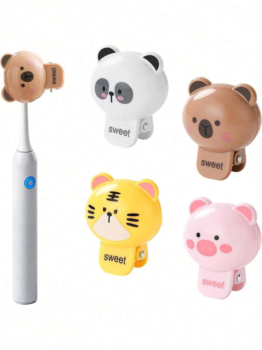 1pc Cute Animal Toothbrush Cover, Panda, Tiger, Pig Shaped Toothbrush Head Protector With Strong Spring Clip And Breathable Travel Case, Suitable For Daily Use Or Travel - Multicolor - View 1