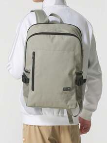 Mochila adidas Classic BP Boxy de 25 litros con logotipo en contraste, fabricada en fibra de poliéster, unisex y para parejas, color gris. - Gris - Ver 2