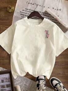 New Casual And Cute Women's T-Shirt, Loose Fit, Round Neck, Short Sleeves. Short-Sleeved T-Shirt With A Round Neck And A Tokyo Island Sunset Wave Print. High-End Urban Wear, Vacation Style, Loose And Comfortable, Versatile Short-Sleeved T-Shirt For Summer - Nude - 查看 8